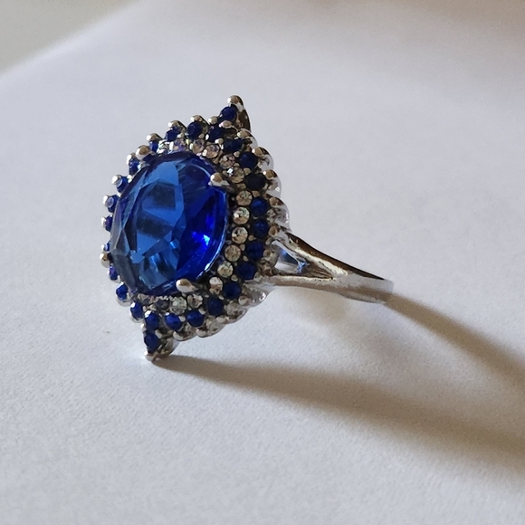 New 925 Silver Oval Cut Blue Sapphire Diamond Ring for Women